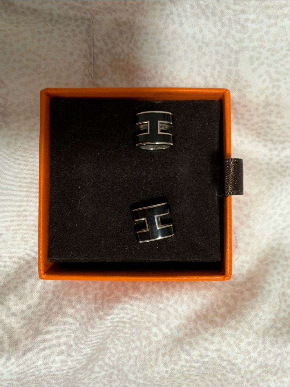 Hermes H black sliver earrings